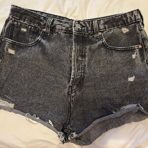 Distressed Black Denim Shorts
